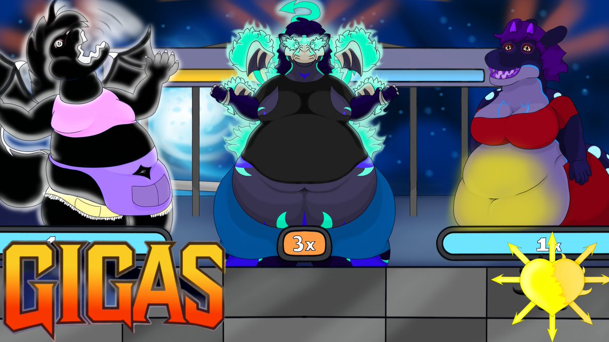 Chaosatalyst's tweet photo. Took me a few days. Made a drawing out of my three Characters in the VRChat Game world Gigas.

Made it into the thumbnail for the event time. this should be fun.

I'm not great at art but I had fun making these three.

Somehow working on Karma-atalyst made me understand shading. https://t.co/oifeK3hdu8