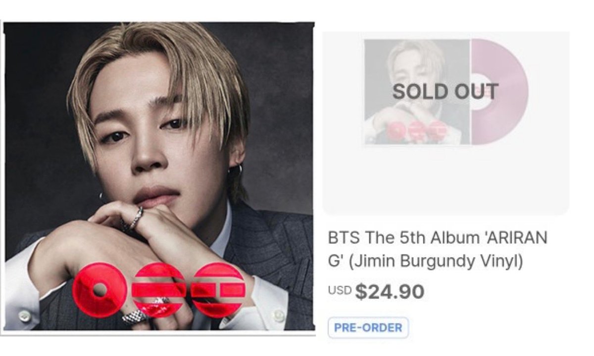 BTS's ARIRANG (Jimin Burgundy Vinyl) had sold out multiple times