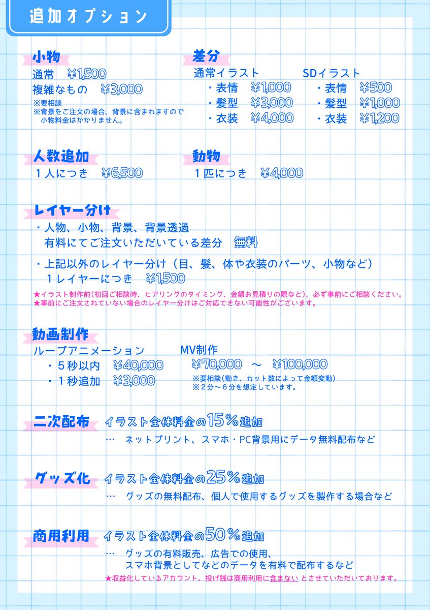 kyun623's tweet photo. 📢ご依頼受付再開のお知らせ🌟

お待たせいたしました〜！

とはいえまだメニュー表は編集中なので（サンプルイラストがラフ😑）後日また再ポスト予定ですが…
金額と内容はここから変わりませんので、ご依頼自体は再開いたします🎶

納期はアイコンやSDだと4月中、1枚絵だと5月以降です！ https://t.co/O9EGXWsYmh