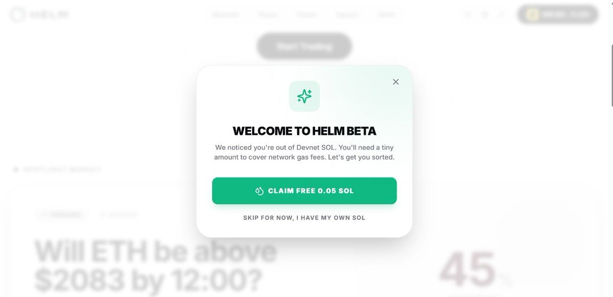 📢 Helm Experience Update &amp; New Features

1️⃣ Gas Fees On Us: New users can now claim 0.05 SOL immediately upon connecting their wallet. We’ve cleared the path so you can start trading without worrying about gas!

Focus on your predictions; we’ll handle the rest.
Experience the