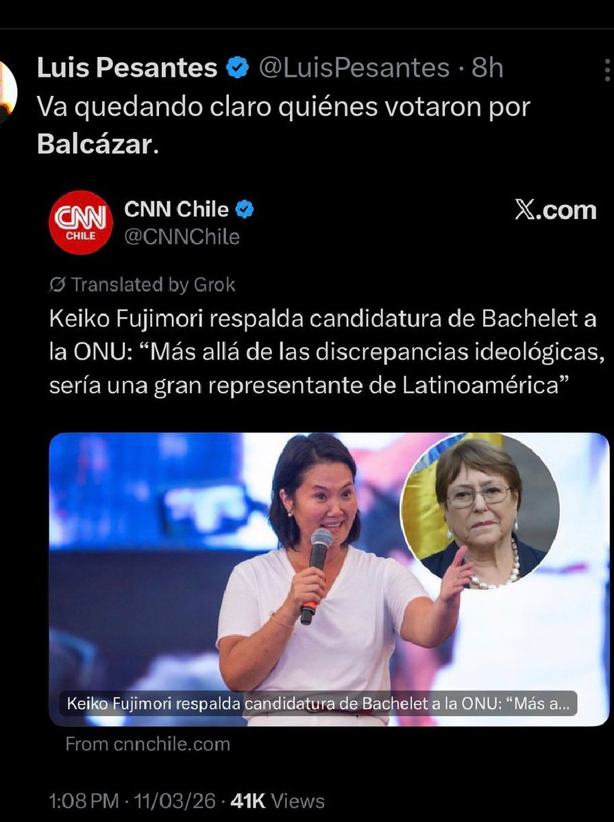 vprietoa's tweet photo. @DN_Mariano @JuliMontVi @AgustinLaje @AgustinLaje querrá eliminar esa foto después de oir el apoyo de Keiko a Bachelet para la ONU https://t.co/qgIIhXZCnY
