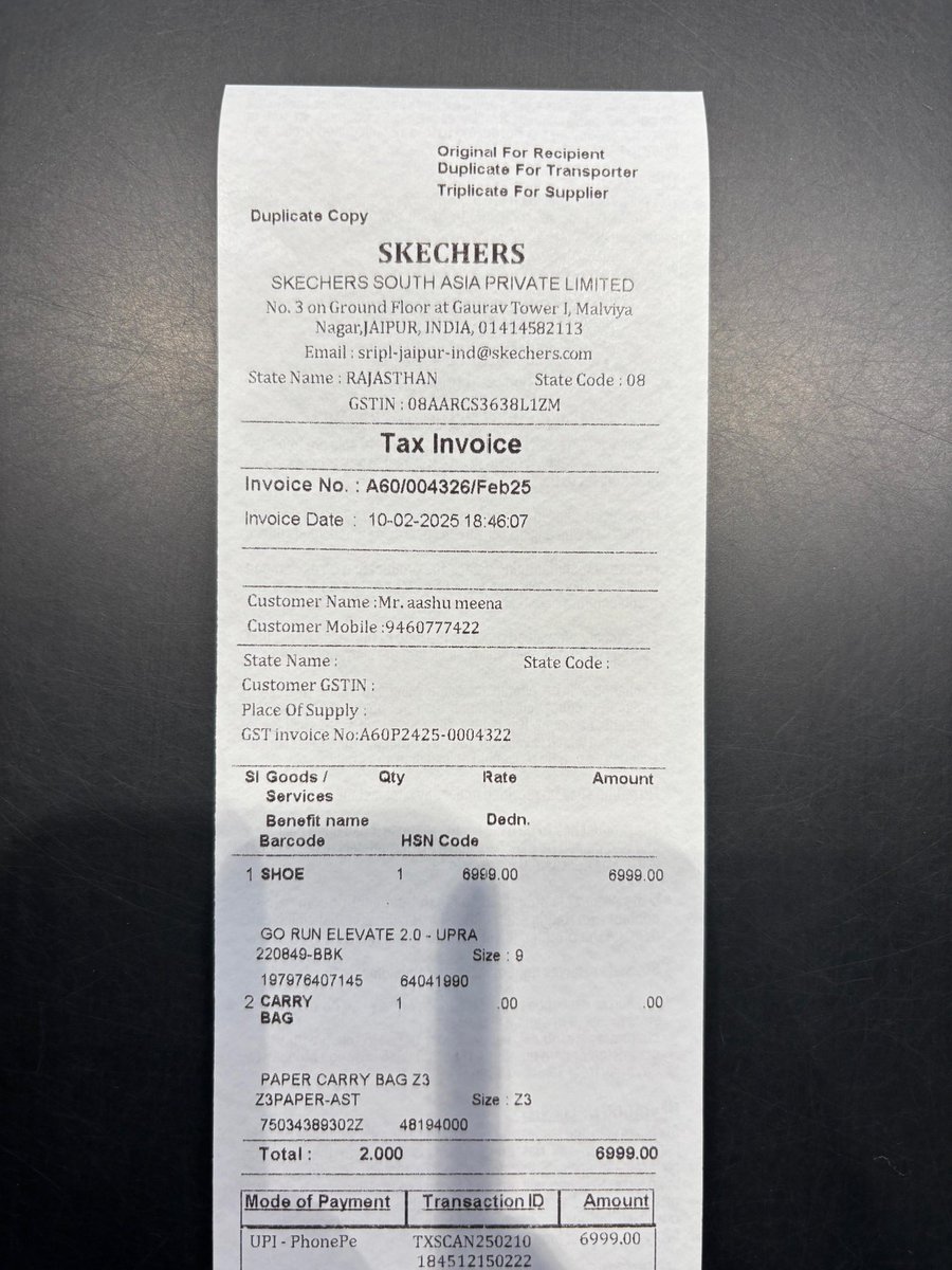 anshumina's tweet photo. (1/1) 

I request the Skechers team to please look into the matter and provide a proper resolution or replacement at the earliest.

Customer: Ashu Meena
Mobile: 9460777422

#SkechersIndia #CustomerComplaint #ConsumerRights https://t.co/tqi5tGdP5X