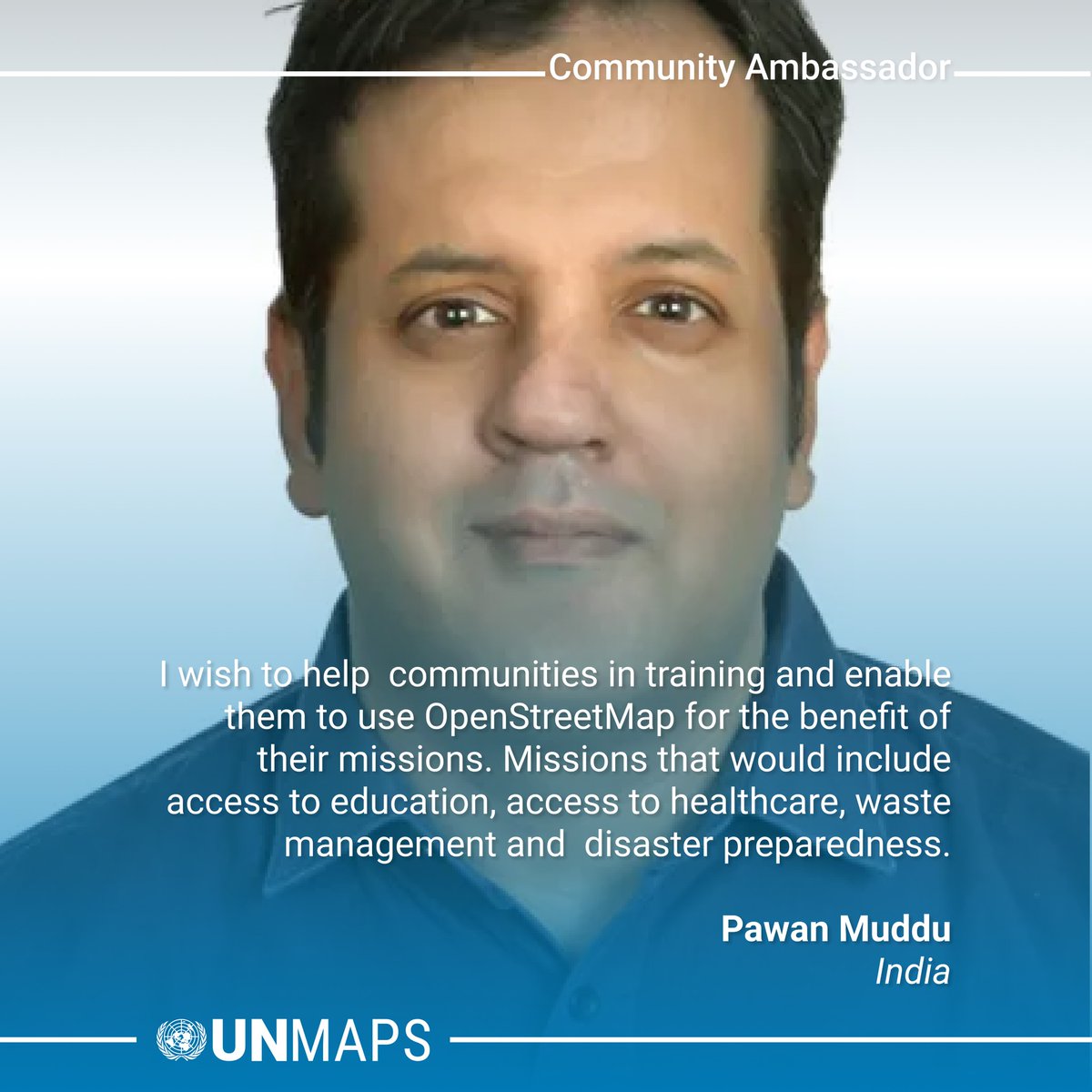 UN_Mappers's tweet photo. ✨Introducing the UN MAPS COMMUNITY AMBASSADORS✨
The Community Ambassadors will support mapping & community outreach activities of #UNMaps.
Get to know them & what they are looking forward in this initiative👉 https://t.co/kuOiLpGcW7
#UNMappers #UNVolunteers #OpenStreetMap https://t.co/j3eyzVO52J