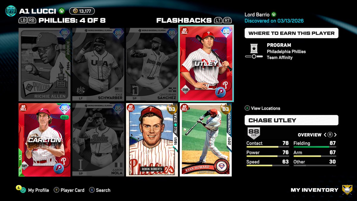 AlexBarr29's tweet photo. First to discover Phillies team affinity Steve Carlton and Chase Utley 💯 @MLBTheShow https://t.co/Hf4CheAMyN