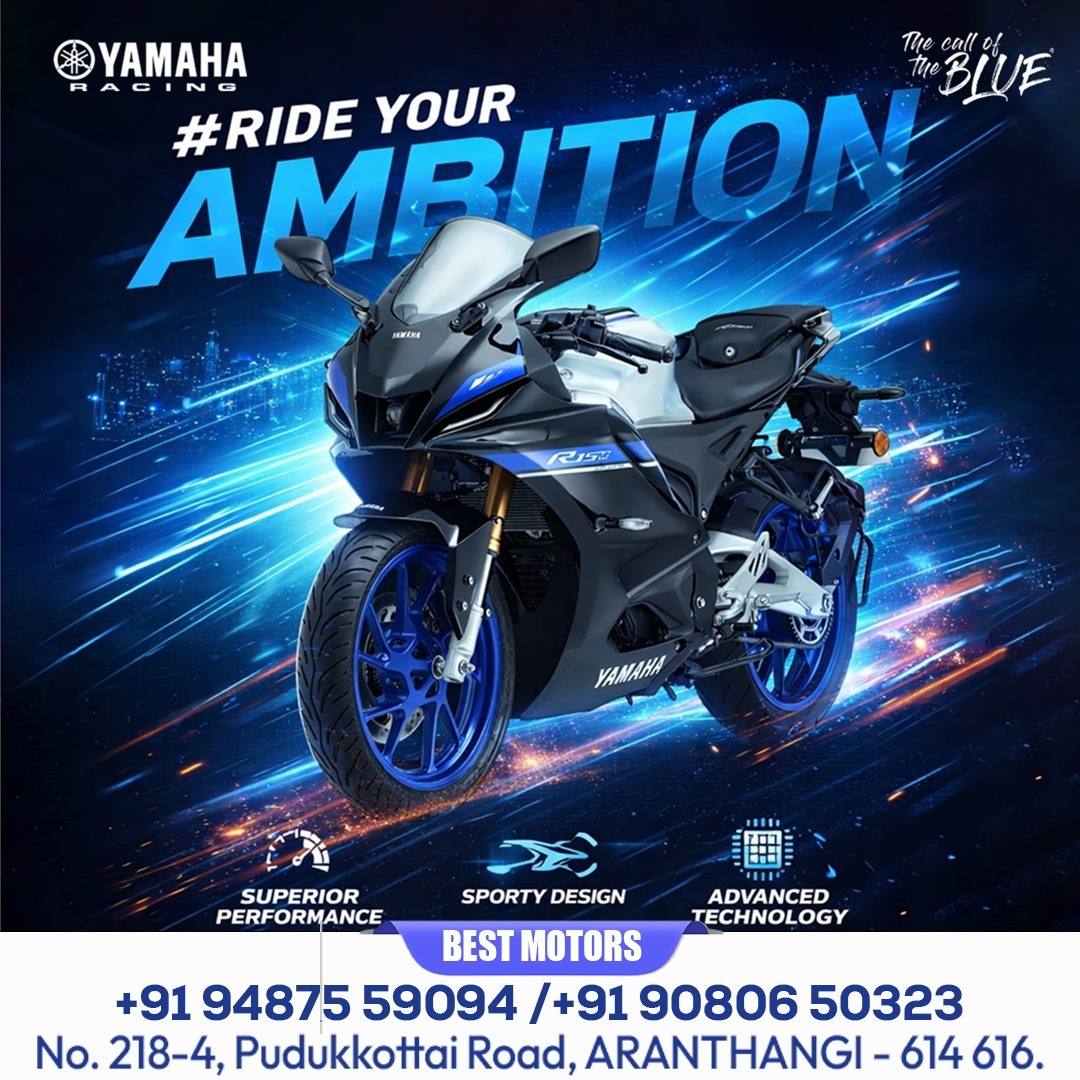 Best_Motors_Yam's tweet image. 🏍️🔥 Ride Your Ambition 🔥🏍️
📍 No. 218-4, Pudukkottai Road, Aranthangi – 614 616
📞 +91 94875 59094 | +91 90806 50323

#Yamaha #RideYourAmbition #CallOfTheBlue #BestMotors #YamahaRacing #SportBike #BikeLovers #TwoWheelerLife #YamahaIndia #PowerAndPerformance #Aranthangi