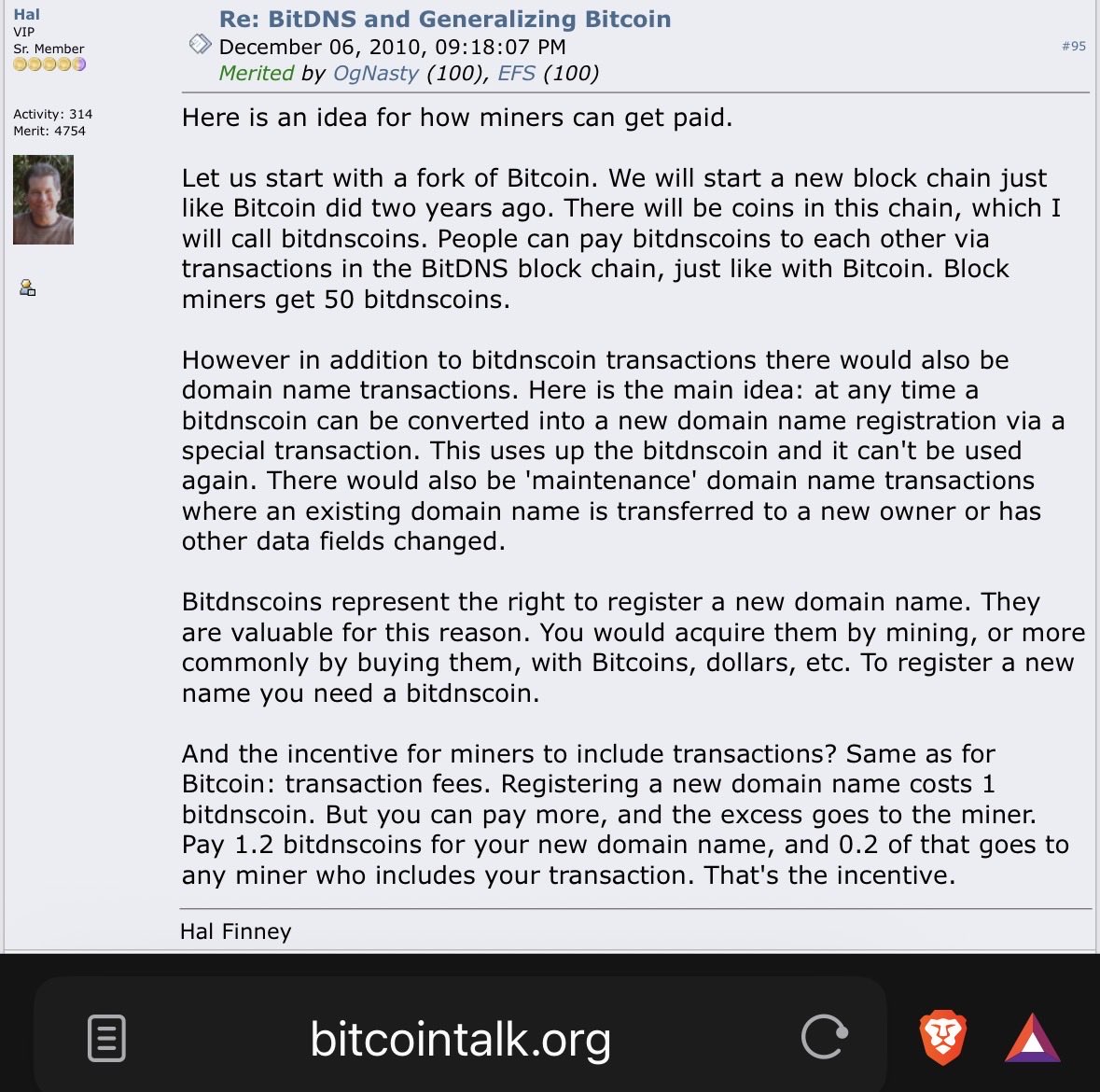 Hal Finney was a “shitcoiner” too

Here he is advocating for BitDNS (Namecoin) to get built on a separate blockchain and directly suggesting that you can buy the “shitcoin” with bitcoins

Your religious cult sucks.