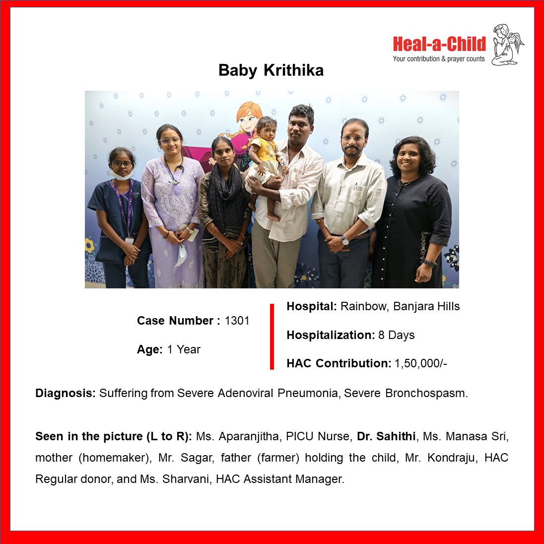 HealAChildHyd's tweet image. Baby Krithika #discharged after 8 days of care from @RCH_India . Thank @kondraju  for your regular support to Heal-a-Child Foundation.