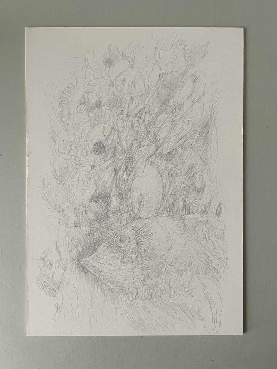 銀筆を少し描き進めた。この下地は、描いてると、冒険に行く、みたいな感じになる。