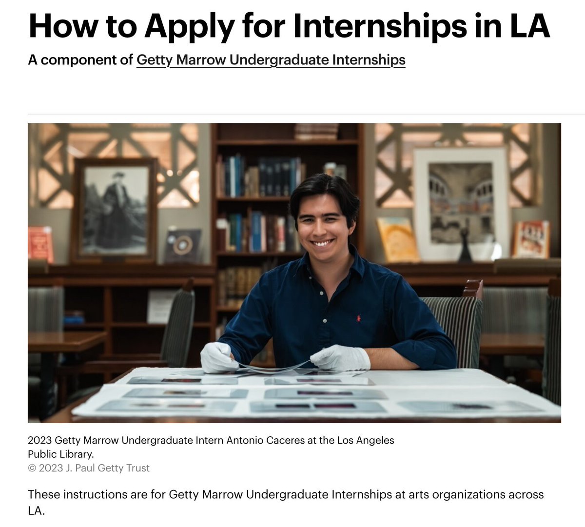 Check this out if you are interested in some very interesting Internships to learn this Summer. This is super interesting.

How to Apply for Internships in LA
A component of Getty Marrow Undergraduate Internships

getty.edu/projects/getty…