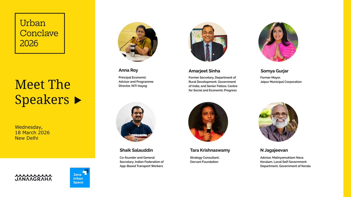 Janaagraha1's tweet photo. More voices joining the conversation. Here’s the next set of speakers for #UrbanConclave ⬇️
📌 Wednesday, 18 March 2026 | New Delhi
See: https://t.co/E56g4oxJff
If you work on cities or the systems that govern them, stay tuned for more updates!
-
#CitySystems #Janaagraha https://t.co/mjKTMSlvVM