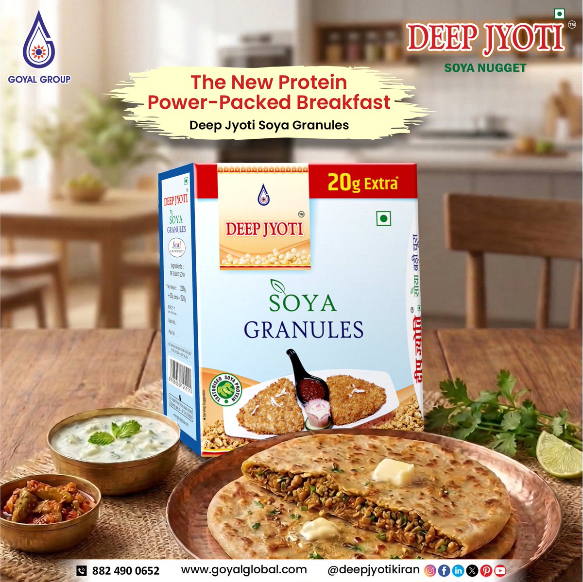 Start your morning with protein power 💪🌞
Healthy, tasty, and full of nutrition — Deep Jyoti Soya Granules 
#DeepJyoti #SoyaGranules #HealthyBreakfast #ProteinRich #HealthyEating #IndianBreakfast #NutritiousFood #FamilyHealth #SoyaPower #BreakfastIdeas #HealthyLifestyle