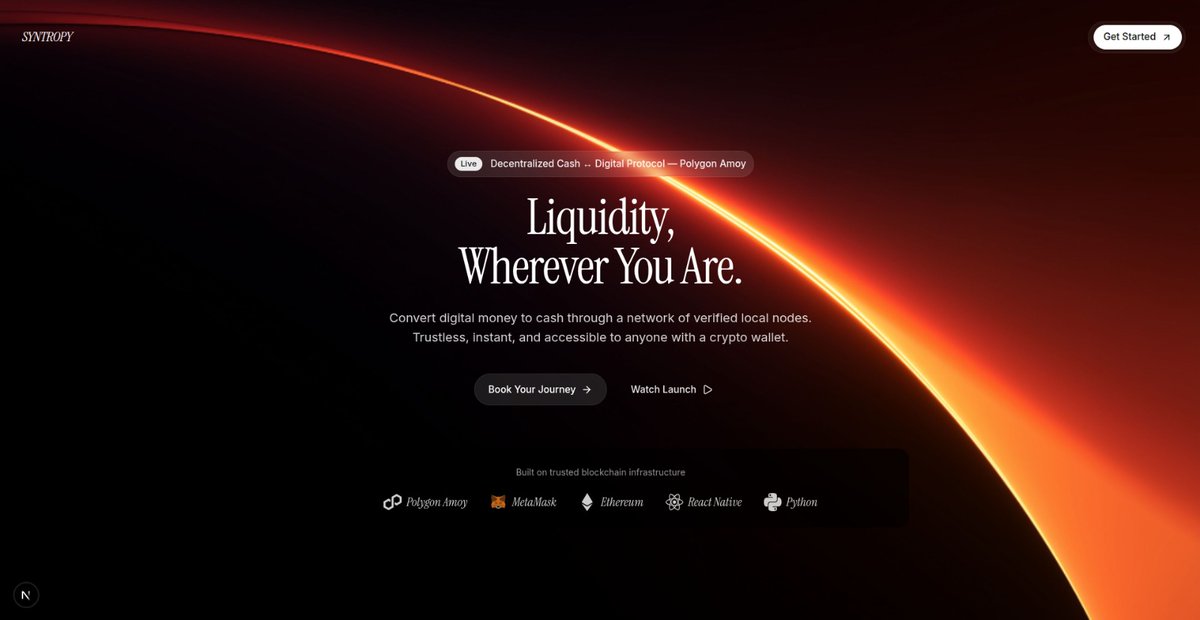 Sushovan65's tweet photo. A decentralized protocol for digital ↔ cash exchange using nearby liquidity nodes as a P2P ATM alternative. Built with Polygon smart contracts,Node.js backend,Python routing engine, Next.js web,React Native mobile, &amp; a QR-voucher system for secure and limited offline exchanges🚀 https://t.co/7LWEugfqfP