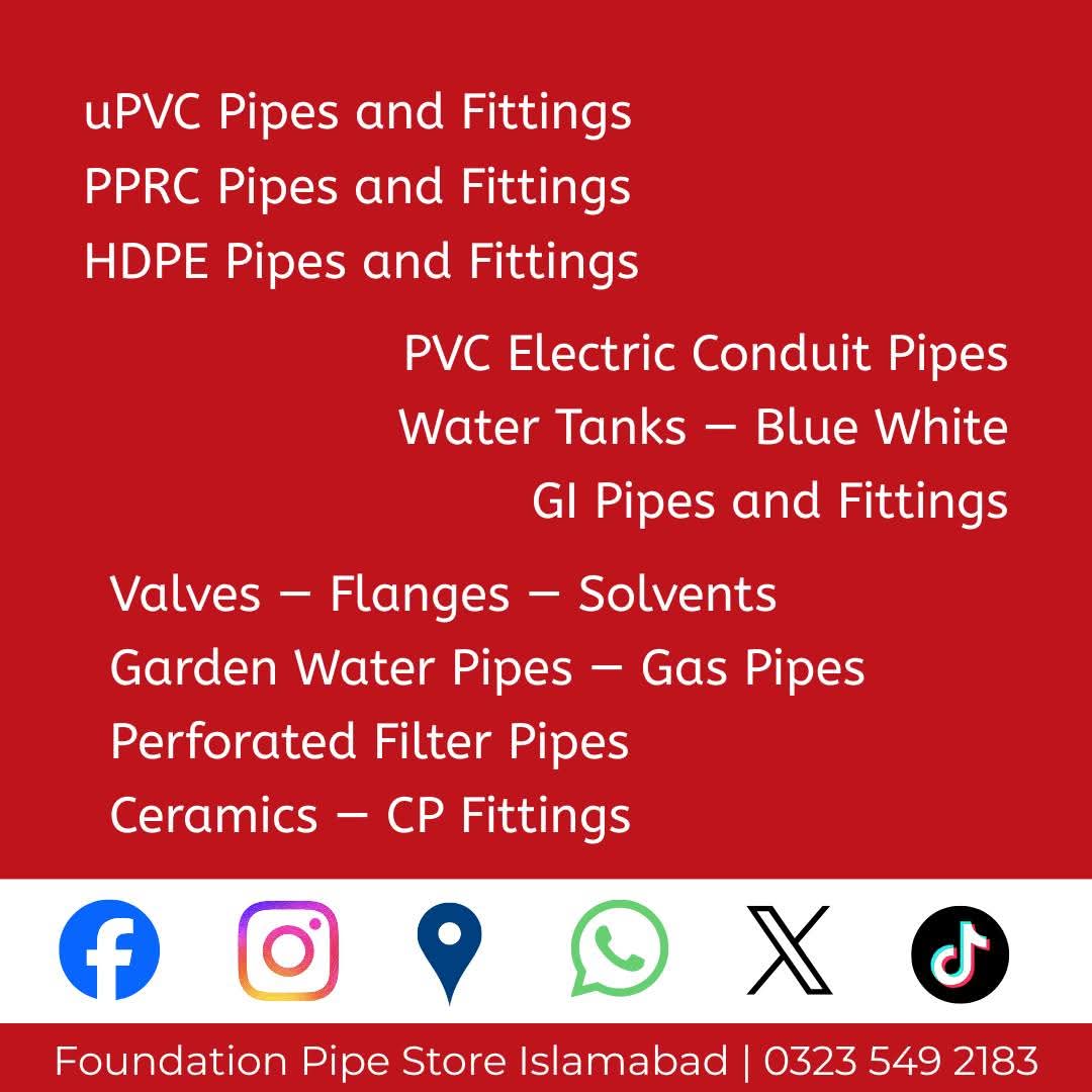 FPS_Islamabad's tweet image. Building or renovating in Islamabad?
Don’t compromise on quality.

Foundation Pipe Store – Islamabad supplies trusted pipes, fittings, and water solutions sourced from renowned manufacturers — at factory-competitive prices.

#Islamabad #MasterFit #Pipes #Tanks #Rawalpindi