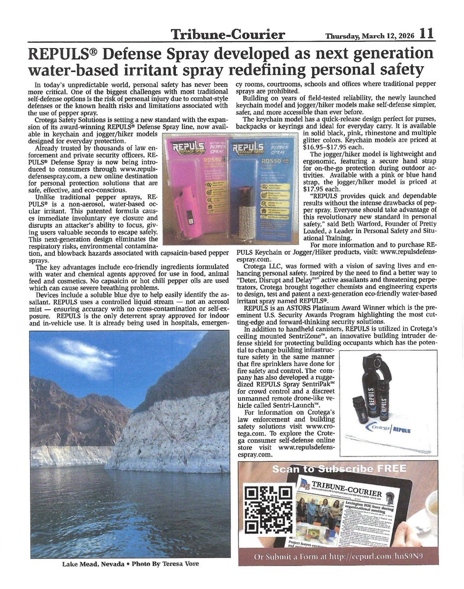 Crotega's tweet photo. REPULS Defense Spray is a next-generation, water-based irritant designed to redefine personal safety. Learn more about how this innovative solution provides effective protection while prioritizing safety and control. Read more here: https://t.co/IsUPqcuKxY