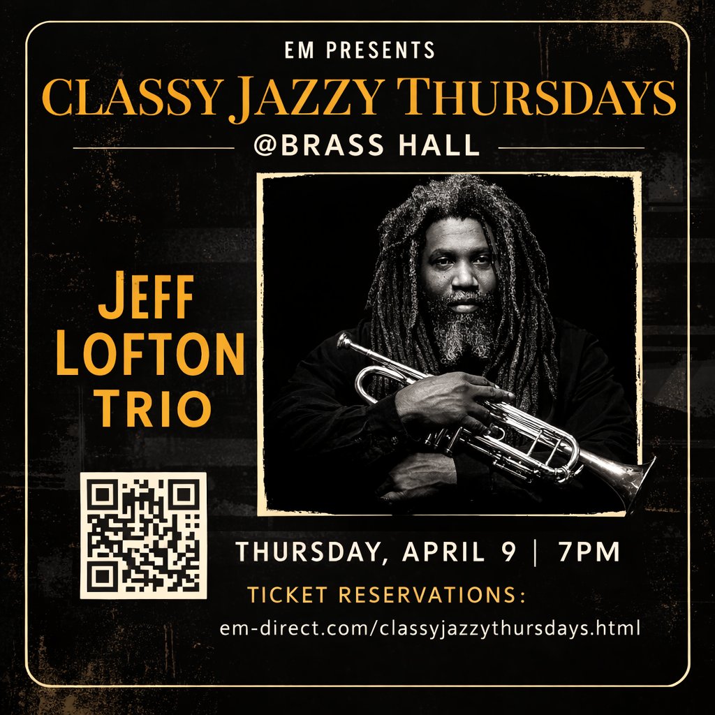 ANNOUNCEMENT: Classy Jazzy Thursdays w/ <a href="/JeffLofton/">Jeff Lofton</a> Trio LIVE in Downtown Marble Falls on Thursday, April 9th at Brass Hall, 7pm.  Ticket Link: (em-direct.com/classyjazzythu…) #jazz