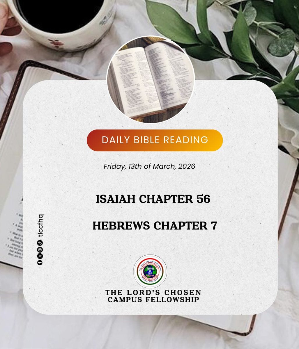 tlccfhq's tweet photo. DAILY BIBLE READING
Join us in the daily study of the word as we read the books of Isaiah Chapter 56 and Hebrews Chapter 7.
God bless you as you read with us.
#tlccf #tlccfbiblereading #tlccffamily https://t.co/y0QHyJlvER
