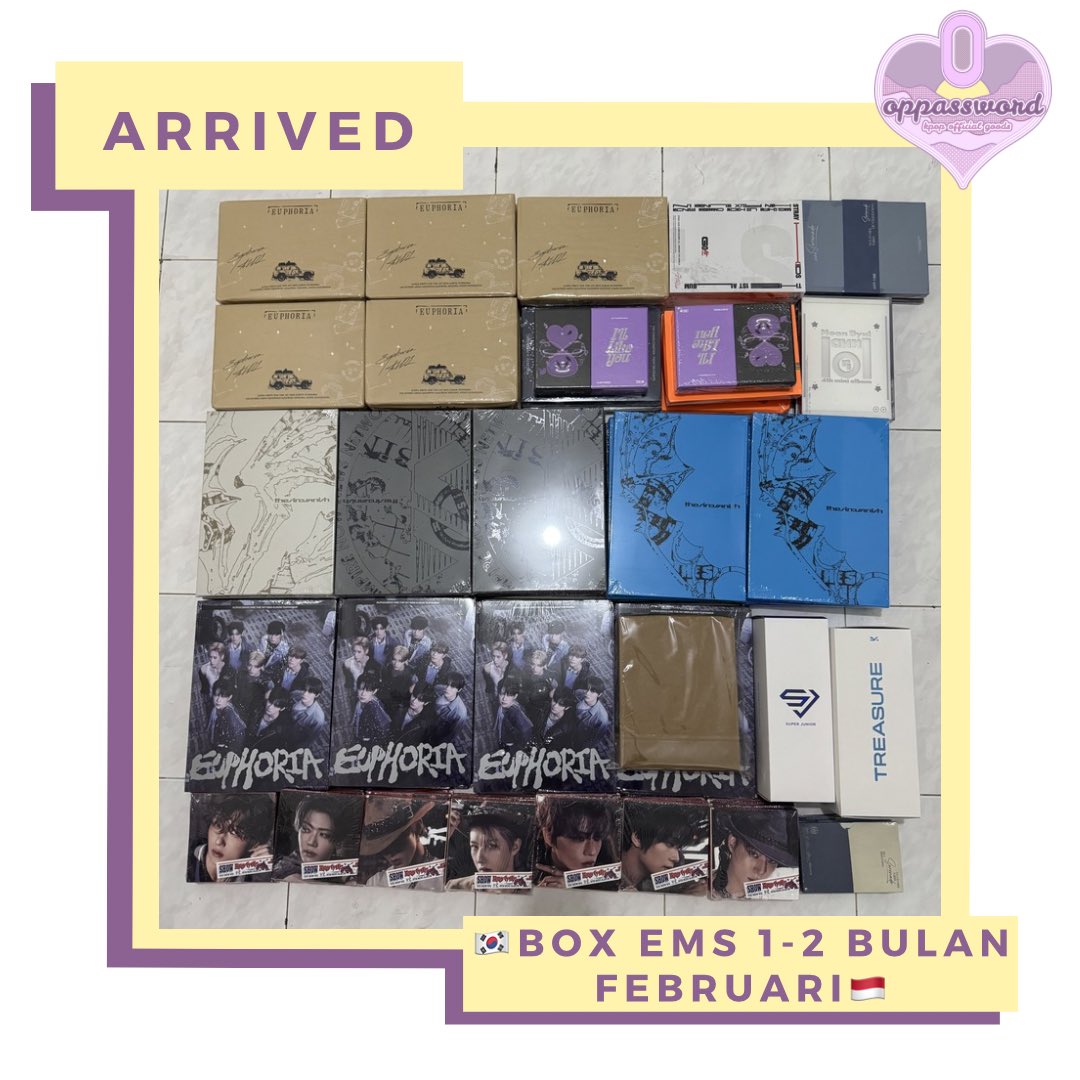 #ords_arrival
From 🇰🇷 to 🇮🇩

— EMS KR 
— Sharing Warehouse

EMS BULAN FEBRUARI 2026 BOX KE 1-2

All of them have safely arrived to your house 🥺🥺

Thankyuuuu for trusting us 💜💛
See you next order 😘😘