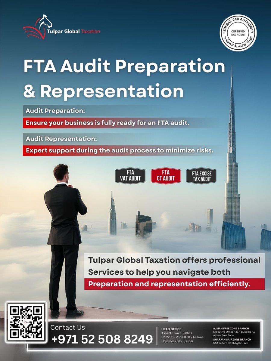 𝗙𝗮𝗰𝗶𝗻𝗴 𝗙𝗧𝗔 𝗮𝘂𝗱𝗶𝘁 𝗶𝘀𝘀𝘂𝗲𝘀?
Tulpar Global Taxation’s certified tax agents provide expert FTA audit preparation &amp; representation, helping businesses manage VAT, Corporate Tax &amp; Excise audits smoothly and stay compliant in UAE.

🌐 tulpartax.com/fta-audit-assi…