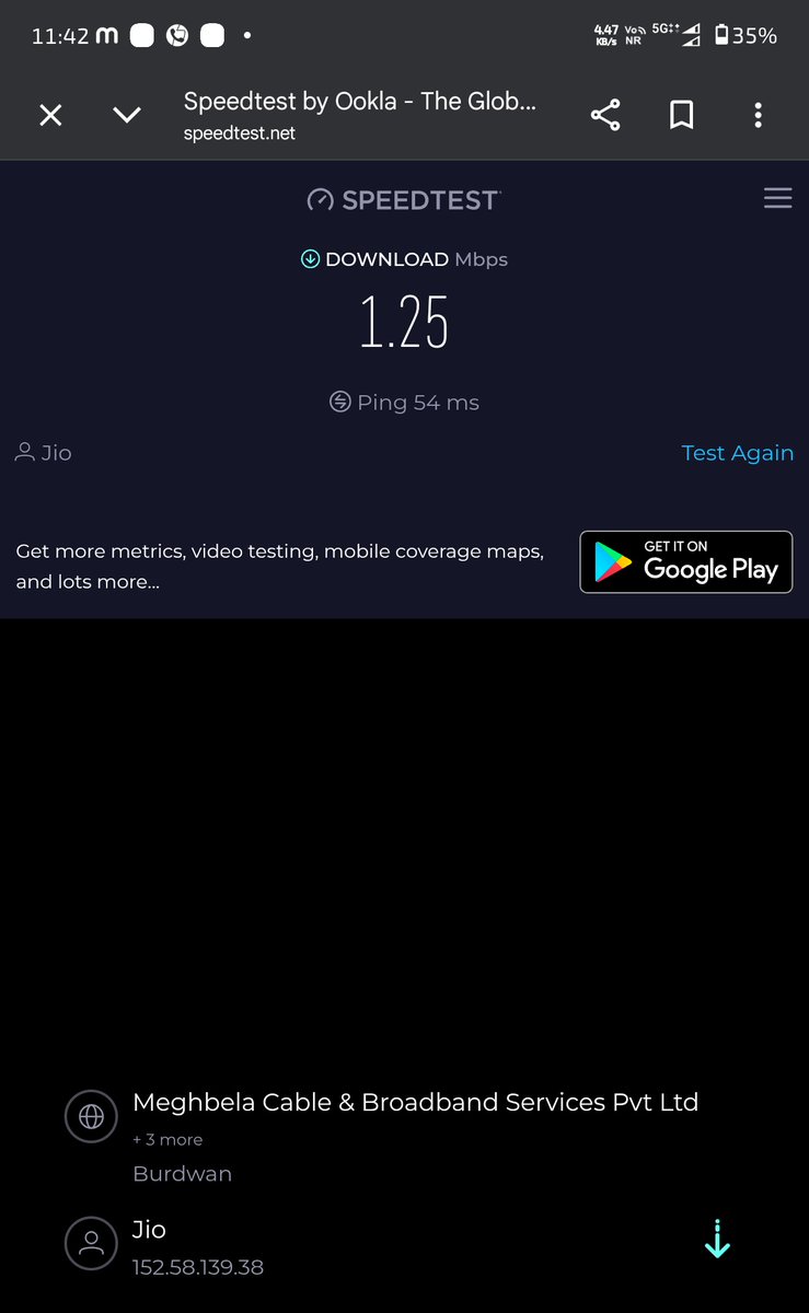 suvamdas_'s tweet photo. See @JioCare connection is full 5g++ then also speed is this much . What is the use to be with you..  better i shifted to another sim https://t.co/KHpmUoQQrt