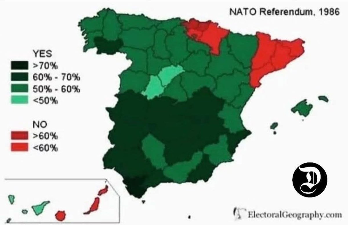 Avui fa 40 anys que es va votar sobre l'ingrés de l'estat a l'OTAN. El mapa de sempre.