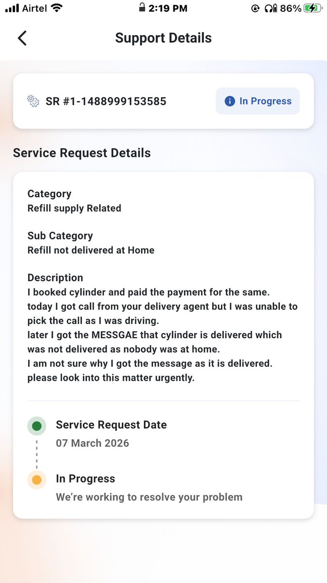 badgovil's tweet photo. @IndianOilcl My cylinder is not yet delivered but your agency saying it is delivered and you guys are not at all reachable. None of the number which you gave are working and you closed the ticket saying issue is resolved https://t.co/rkSFDMtMcM