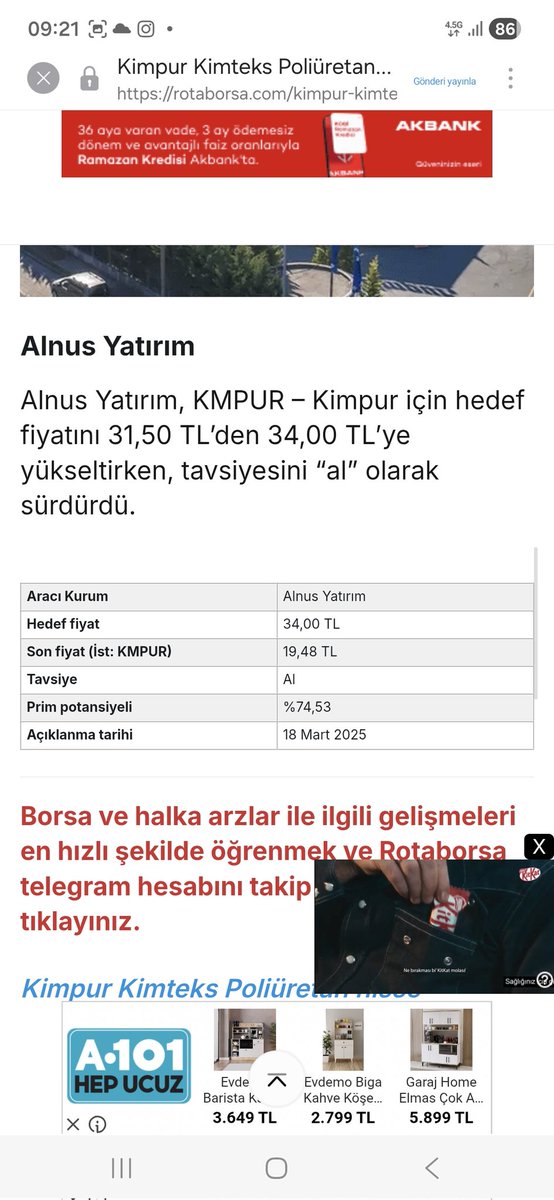 MuratYigit89's tweet image. Alnus yatırım 18 mart 2025  #kmpur hedef fiyat 34,00TL
Alnus yatırım 12 mart 2026 hedef fiyat 22,20-TL  @spkgovtr @borsaistanbul milletin soyulmasına daha ne kadar göz yumacaksınız. #thy #LXGYO #mcard #zergy #netcd #beste #genkm #atatr #empae  #svgyo #koton #penta #isdmr #meysu