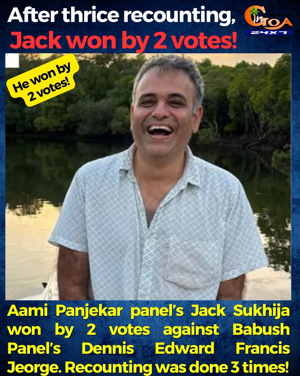 InGoa24x7's tweet photo. After thrice recounting, Jack won by 2 votes!
#Goa #GoaNews #CCPPolls #Recounting https://t.co/A8DPeOY6iW
