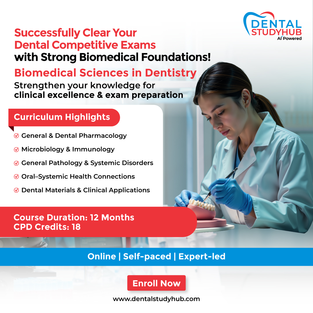 MasterHealthPr0's tweet photo. Build strong foundations in dentistry.
Master pharmacology, microbiology, pathology &amp; dental materials in one expert-led program
Learn from experts • Study at your pace
Enroll: https://t.co/h3GjVKUf1E
#DentalStudents #DentalEducation #BDS #Dentistry #DentalCareer #DentalStudyHub https://t.co/9w5bk85WY9