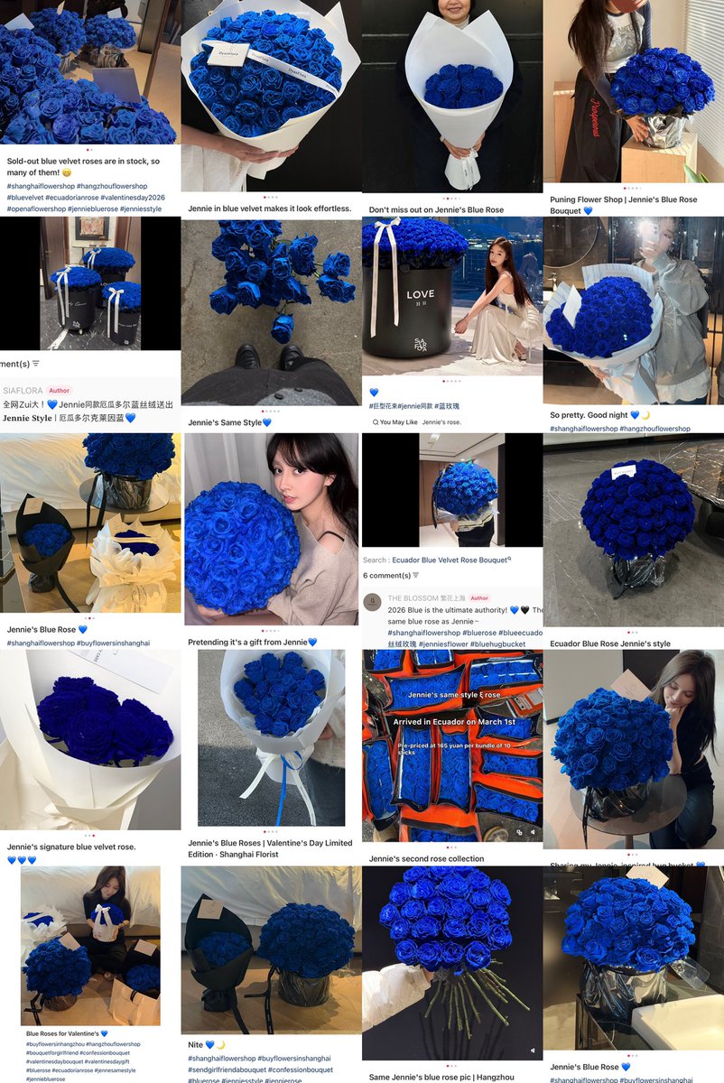 Chinese consumers are currently buying blue flowers in line with Jennie's style 😭
