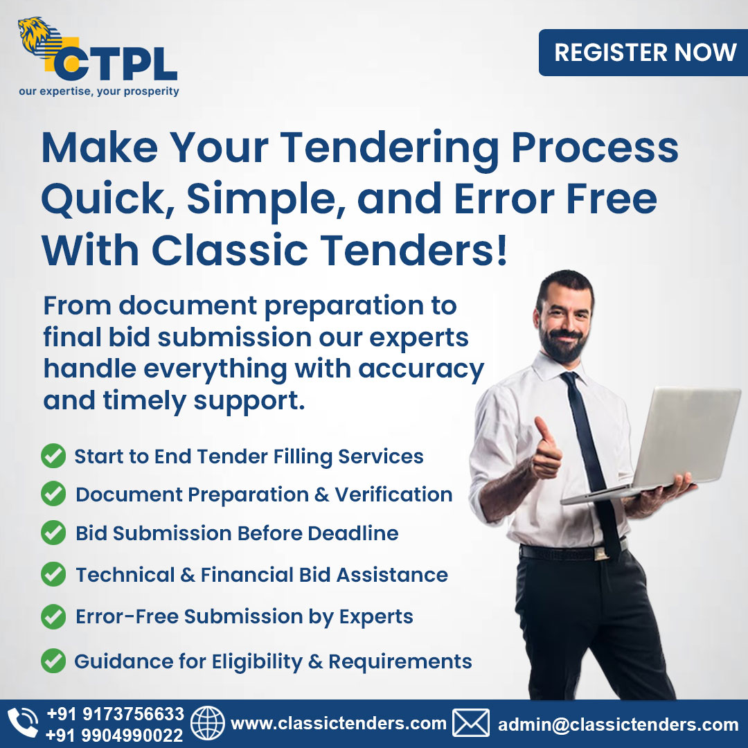Make Your Tender Submission Process Quick, Simple, &amp; Error Free With Classic Tenders !

For Tender Bidding Related Service Get in Touch With Us!

Call Us : 9173756633 | 9904990022
Visit : classictenders.com

#classictenders #tendersubmission #tenderservices #tenderconsultant