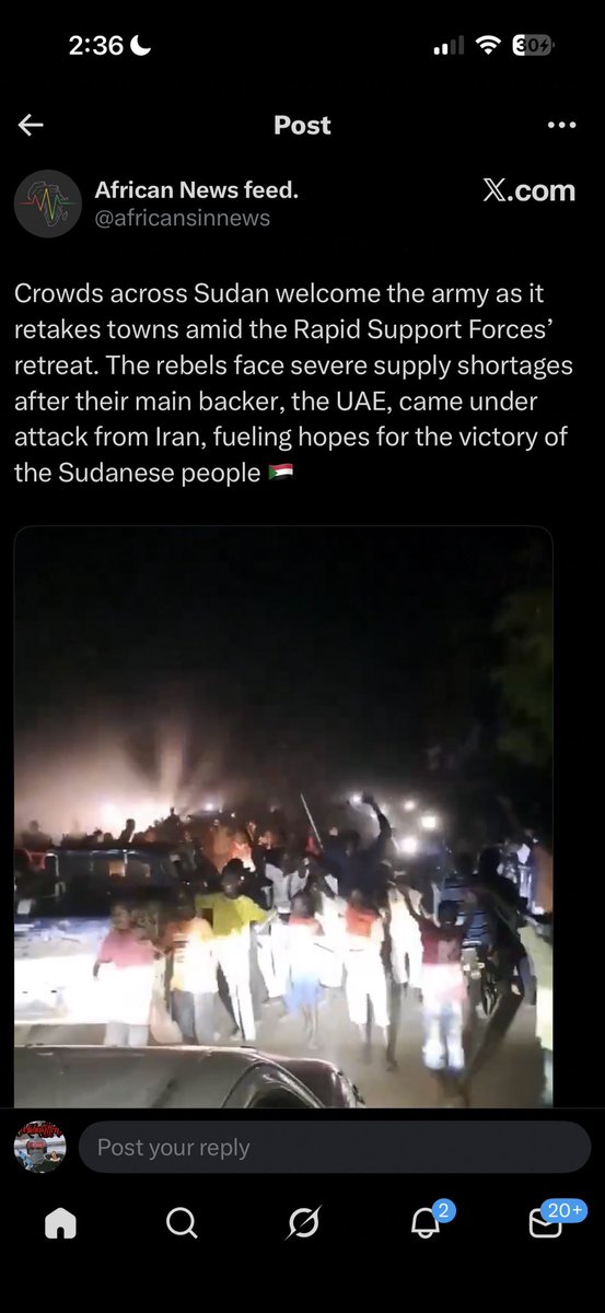 mabukittens's tweet photo. look how misinformation spreads

one sack of shit grifter decides to lie for a few clicks and now people genuinely think sudan’s genocide is ending because of Iran

there hasnt even been two cities retaken since the Iran war started https://t.co/lNS9quJktg