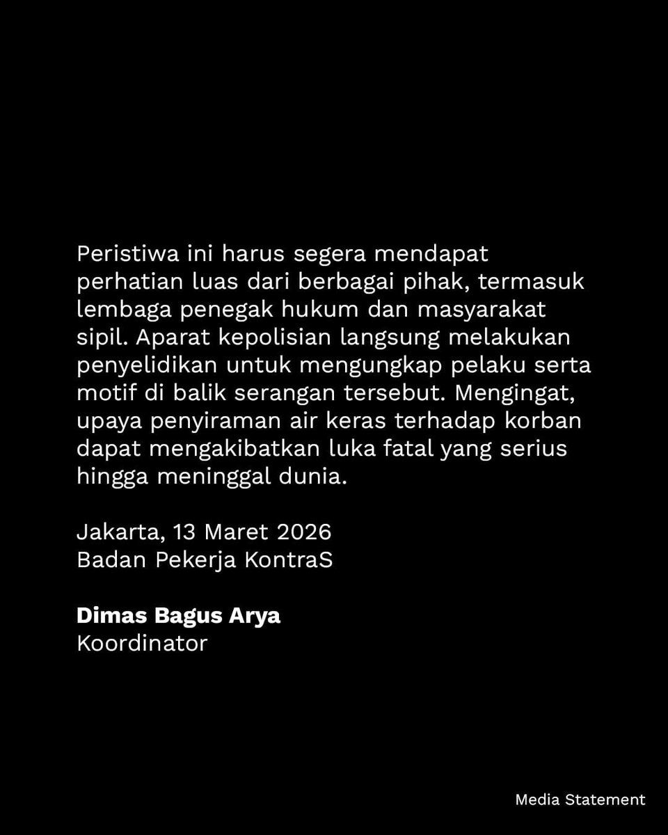 andikamalreza's tweet photo. Teman2 inget aktivis yg beberapa waktu lalu terobos rapat tertutup pas bahas RUU TNI? Gw dapat kabar hari ini, kalau dia kena siram air keras.

Padahal kemarin gw baru aja ketemu pas Kamisan & ngobrol lama sama dia, ya Allah… Namanya Andrie Yunus, mengalami luka bakar sekitar 24%. Kejadian ini terjadi sesaat setelah Andrie rekaman podcast di kantor YLBHI dengan tema “Remiliterisme & Judicial Review di Indonesia”.

Mohon doanya ya semua teman teman. Bantu sebarin juga info di bawah ini yaa guys. Makasi semuanya 🙌