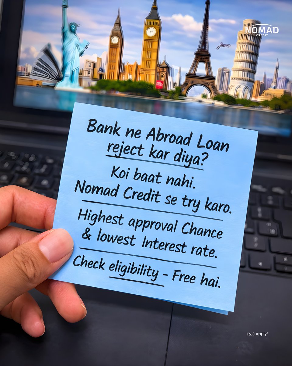 nomadcreditedu's tweet image. Your dream university shouldn’t depend on just one bank decision.
Students across India are securing their study abroad funding with Nomad Credit.
🎓 20+ Lending Partners
💰 Loans up to ₹2 Cr*
Click here: shorturl.at/ZDP7W

#StudyAbroadLoan #StudyOverseas #NomadCredit