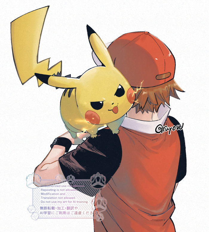 ピカチュウ ,レッド(ポケモン) 「」|🦎ruyow（ルヨウ）のイラスト
