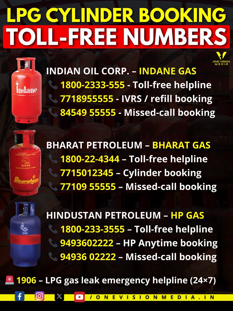 onevision_media's tweet photo. Gas Cylinder Booking Numbers You Should Save Right Now https://t.co/9WpIrplXMb