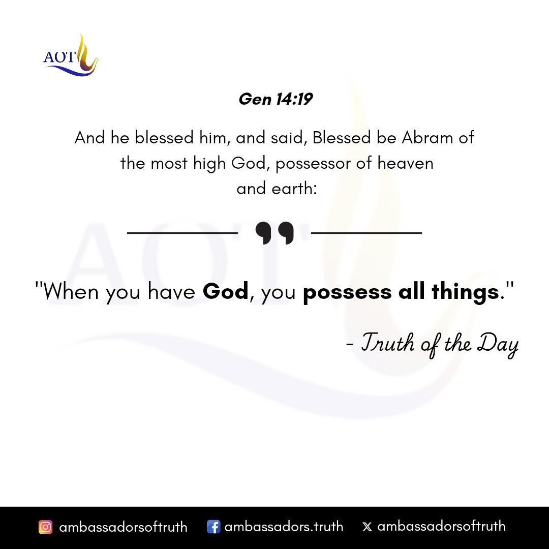 amboftruth's tweet photo. "What do you really lack when you have God?"

When you belong to the One who owns everything, lack loses its meaning. ✨

#truthoftheday https://t.co/nClQ5mvblc