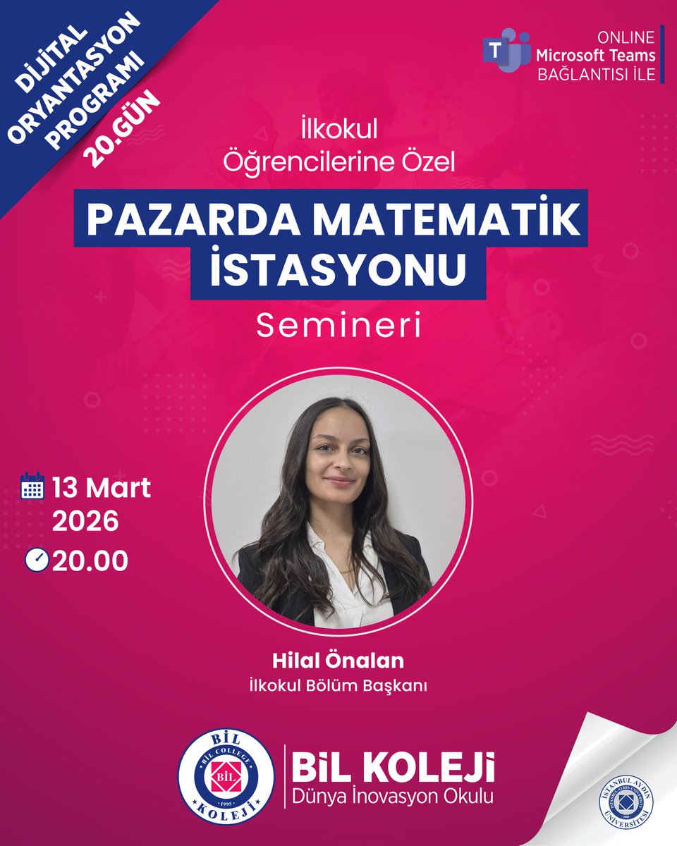 bilkolejleri's tweet photo. 2026-2027 eğitim öğretim döneminde bizimle ilk kez tanışacak ilkokul öğrencilerimiz için Hilal Önalan ile birlikte “Pazarda Matematik İstasyonu” semineri yapılacaktır. https://t.co/3C8U04sIHi