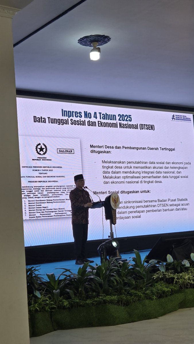 TPP SUKSESKAN DTSEN INPRES No. 4 Tahun 2025 Pemutakhiran Data Tunggal Sosial dan Ekonomi Nasional 
<a href="/YandriSusanto/">Yandri Susanto</a> @SekretariatNegara RI
@Bpsdm Kemendesa
#PemutakhiranDTSEN
#TPPKerjaBerdampak
#TPPIndonesiaHebat
#TPPMendukungPemutahiranDTSEN