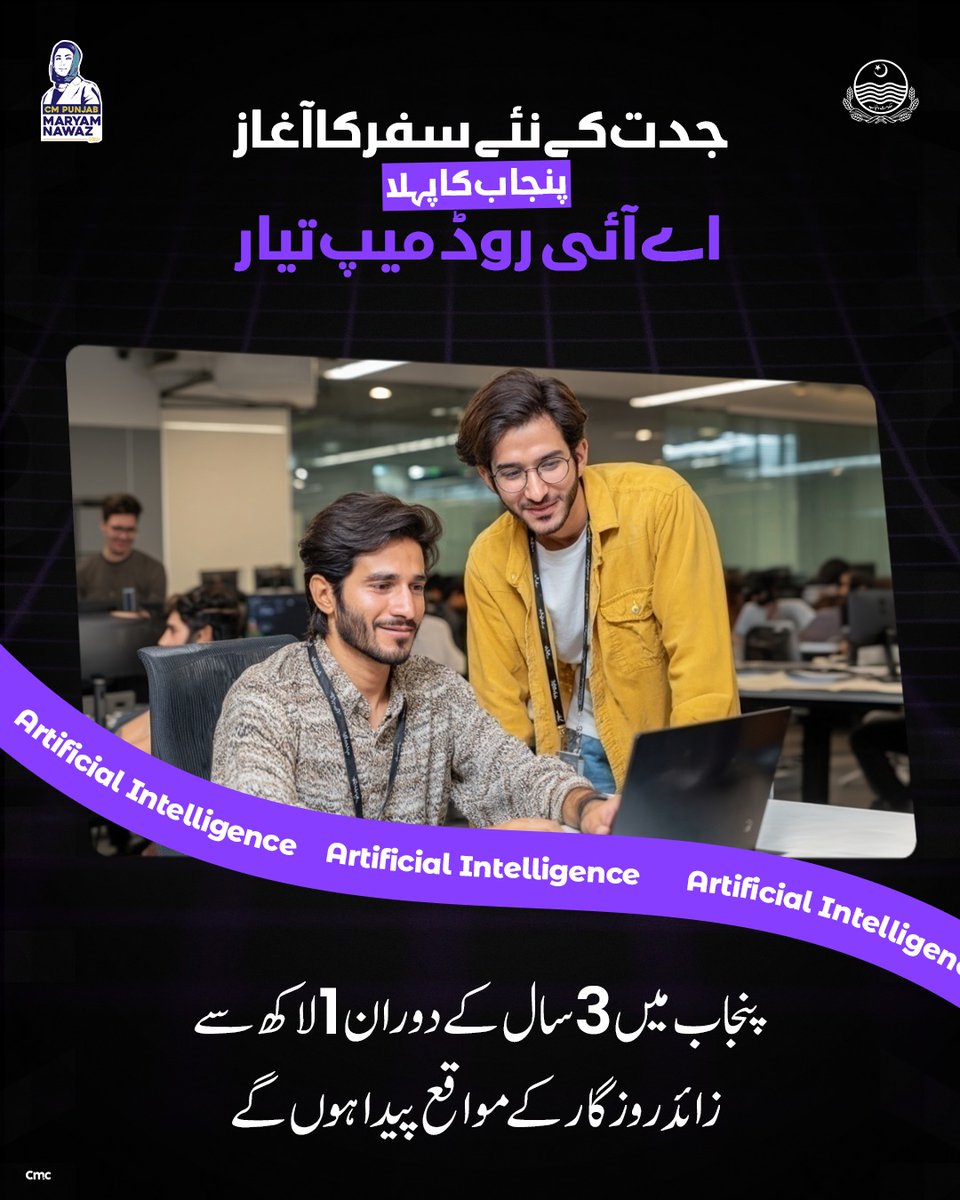 پنجاب میں جدت کے نئے دور کا آغاز کرتے ہوئے آرٹیفیشل انٹیلی جنس (AI) روڈ میپ تیار کر لیا گیا ہے، 2029ء تک پنجاب کو جنوبی ایشیاء کا لیڈنگ AI صوبہ بنانا ہے منصوبے کے تحت دنیا کا پہلا AI ڈیلیوری یونٹ قائم ہوگا،ایک لاکھ سے زائد روزگار کے مواقع اور سکولوں میں AI تعلیم کو فروغ دینا ہے