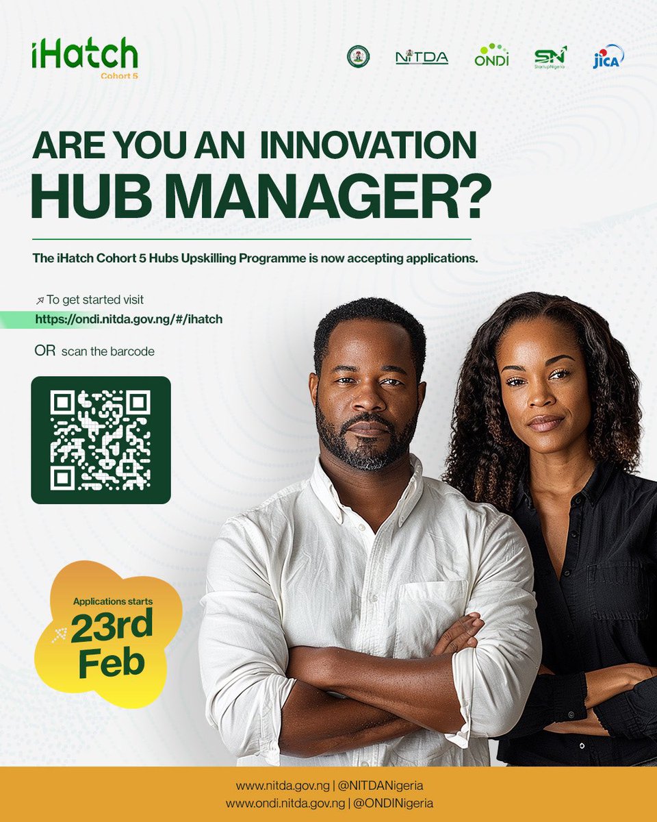 Are you building the next generation of founders? 

iHatch 5.0 is onboarding Innovation Hub Managers nationwide to deliver structured startup training and drive measurable impact across local ecosystems.

If your hub has:
• Proven operational capacity
• Strong founder