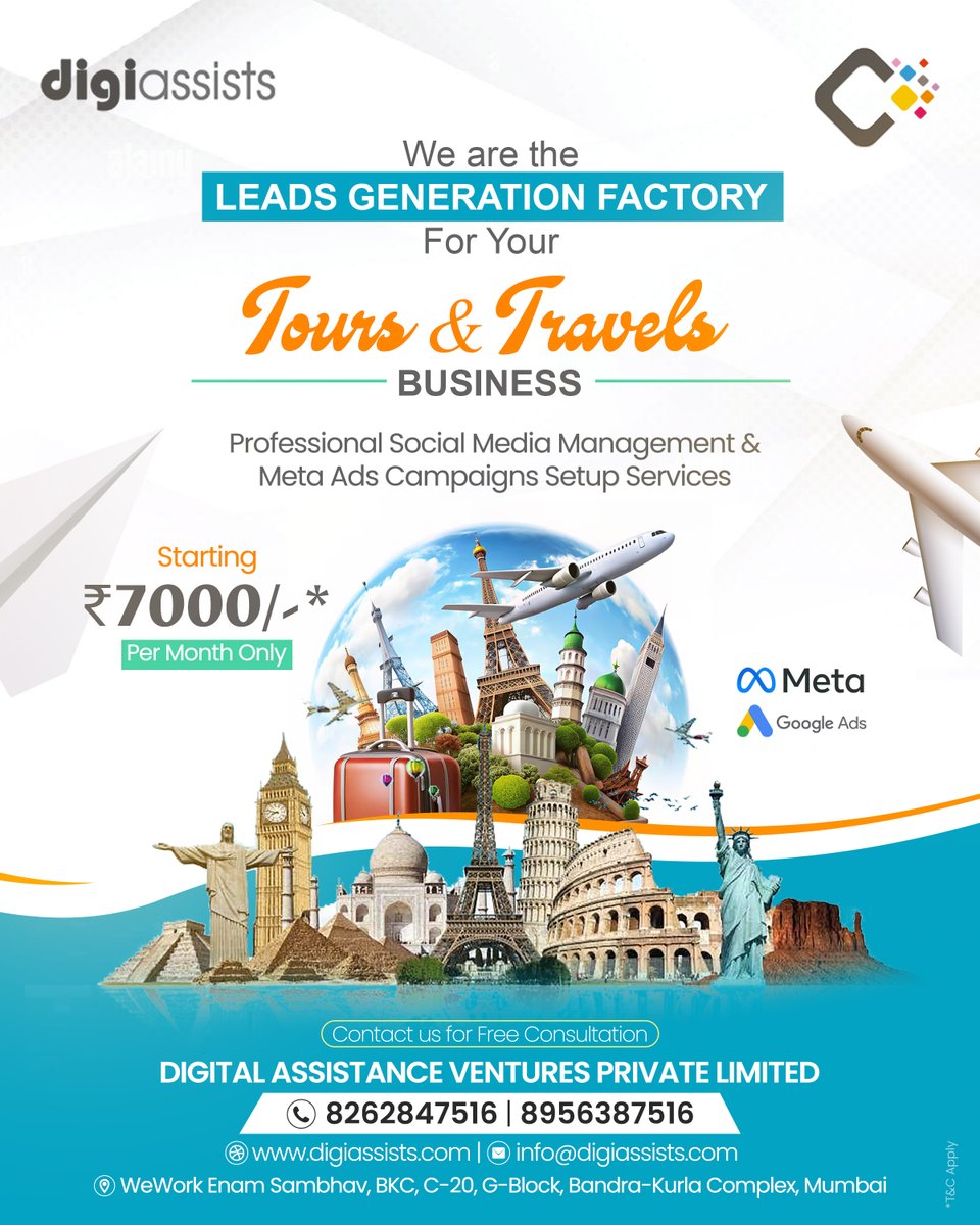 ndrahate_cold's tweet photo. We are the Leads Generation Factory For Your Tours &amp; Travels Business. Social Media Management &amp; Ads Campaign Setup Starting ₹7000/-* Per Month Only!
.
Call or WhatsApp: 
🤳🏻+91 8262847516 | +91 8956387516 https://t.co/gJQWxmnGDV