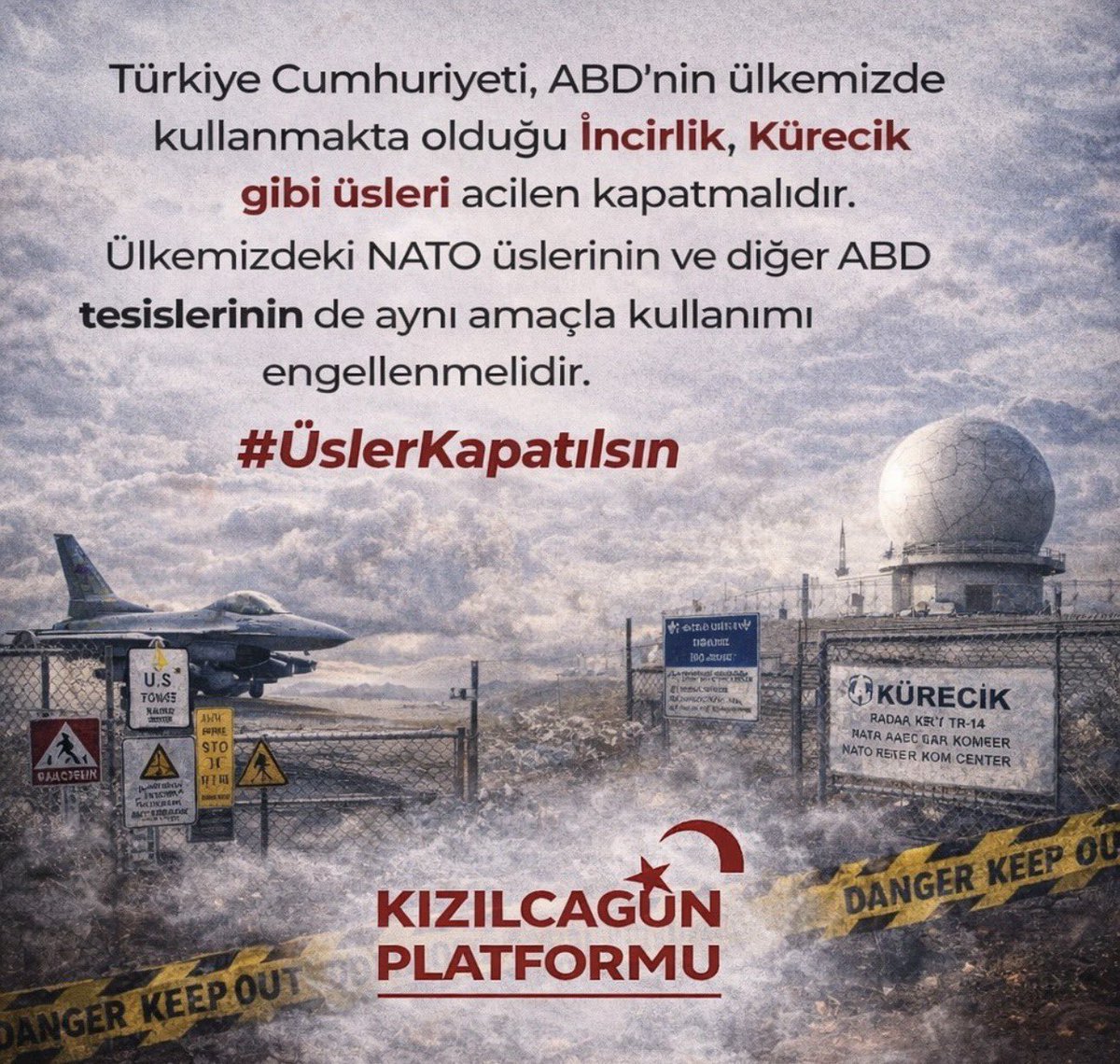 Bu savaşta Kürecik ve İncirlik ne Abd/İsrail tarafından kullanılsın ne İran tarafından hedef alınsın. 
Bunu daha savaşın ilk gününde ABD ve İsrail için #ÜslerKapatılsın etiketiyle duyurmaya çalıştık. 
Dün gece 03:24 de İncirlik üssüne bir füze atıldığı bilgileri geliyor. Sosyal