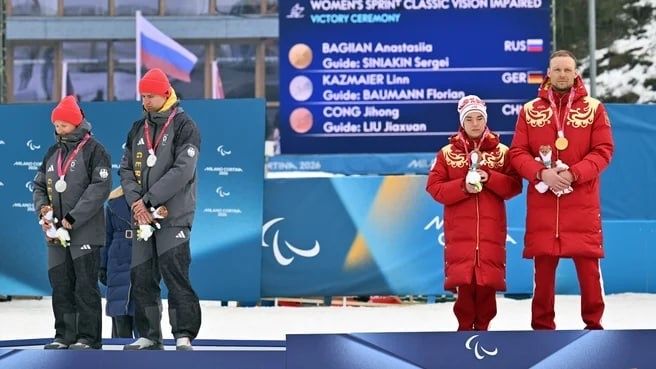 United24media's tweet photo. 🤯 The International Paralympic Committee is investigating German athletes for skipping the Russian anthem and refusing a joint photo with Russian athletes, Athletic reports. https://t.co/OubySjh2Y0