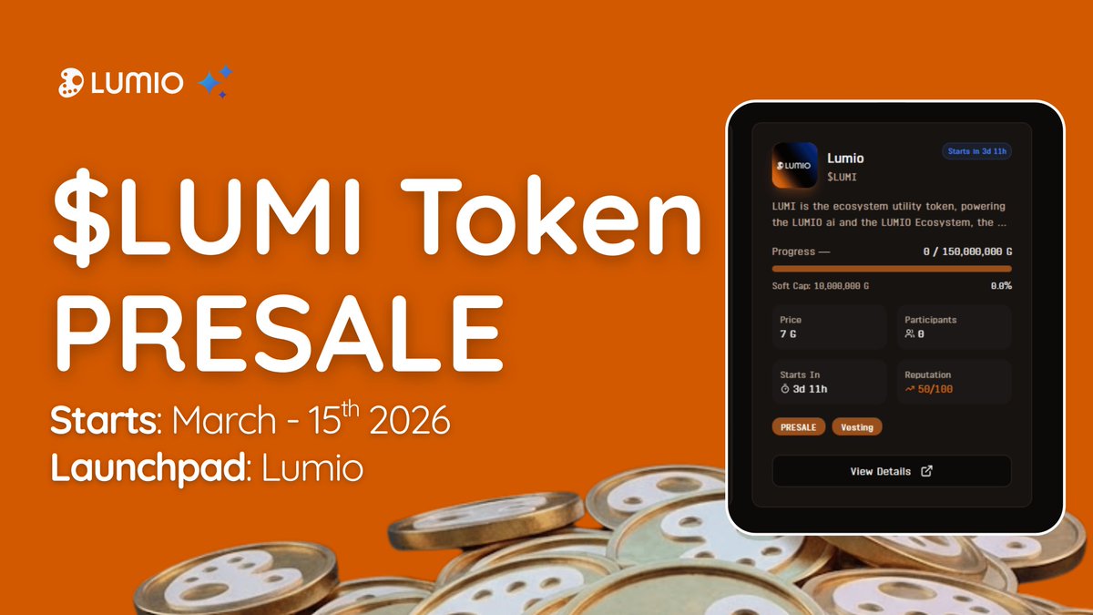 ilikenewcoin's tweet photo. $LUMI presale is officially coming soon
🔥Starts 16 March — ends 14 April
After a lot of work on the marketplace, on-chain rewards and integrations — you can finally get in early.
I'm getting ready, are you? DYOR as always.
👉 https://t.co/DnJwHzFVa8
#Lumio #GravityChain https://t.co/GKrlboQmI5