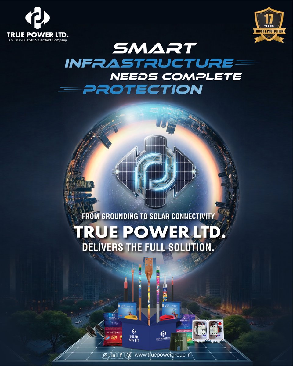 TruePowerGroup's tweet photo. Smart infrastructure demands complete protection.

From grounding to solar connectivity,
True Power Ltd. delivers reliable and advanced solutions for modern infrastructure.

#truepowerlimited #truepower #solarboskit #earthing https://t.co/34HdM0xJvk