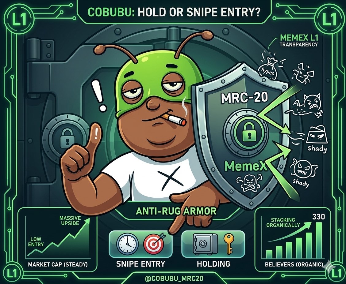 $𝗖𝗢𝗕𝗨𝗕𝗨: 𝗛𝗼𝗱𝗹𝗶𝗻𝗴 𝗼𝗿 𝗮𝗻𝗼𝘁𝗵𝗲𝗿 𝘀𝗻𝗶𝗽𝗲 𝗲𝗻𝘁𝗿𝘆?

MemeX's Built-in Safeguards Against Rugs
What sets $COBUBU apart is MemeX's architecture on the MemeCore Layer 1 blockchain. Launches are fully on-chain and permissionless, with default transparency: IP