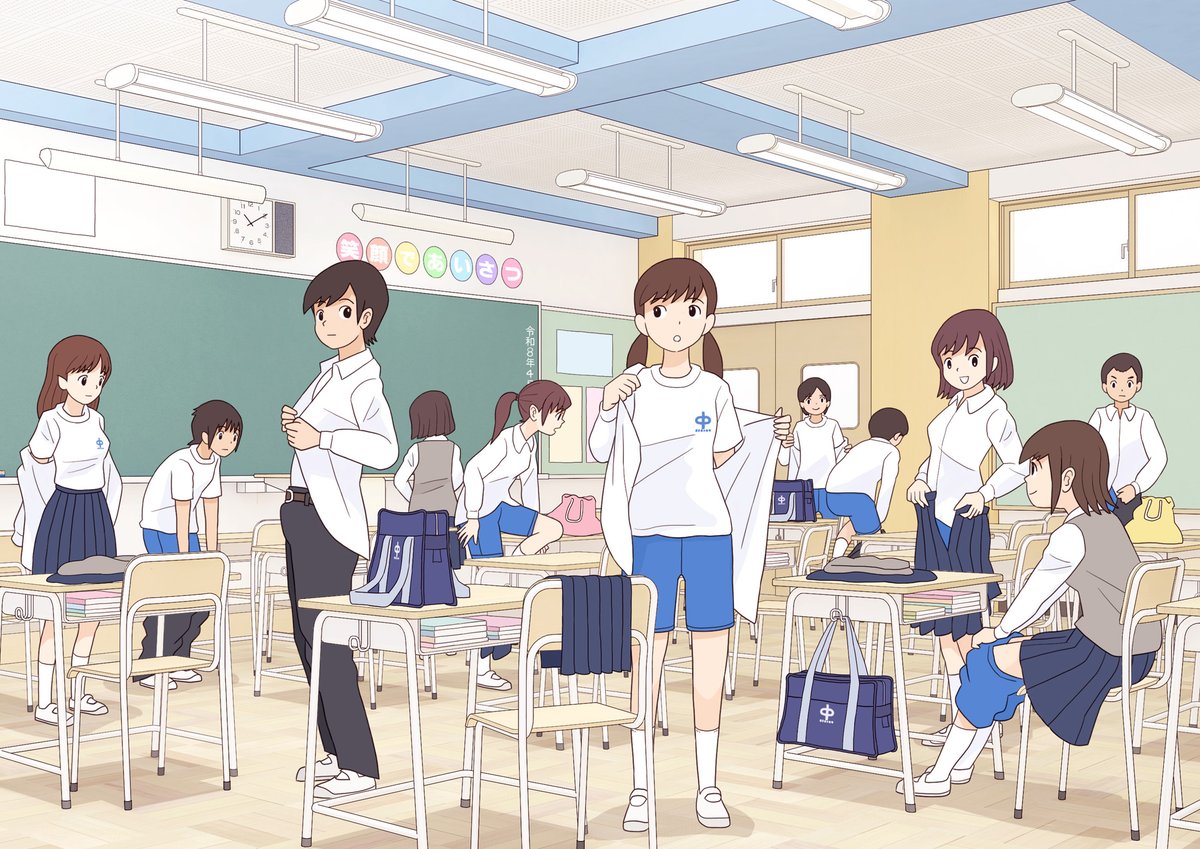 田舎の中学生は制服の下に常に体育着を着用しているので着替えは制服を脱ぐだけで済みます。
なので男女一緒でも下着が見えたりすることはありません。 