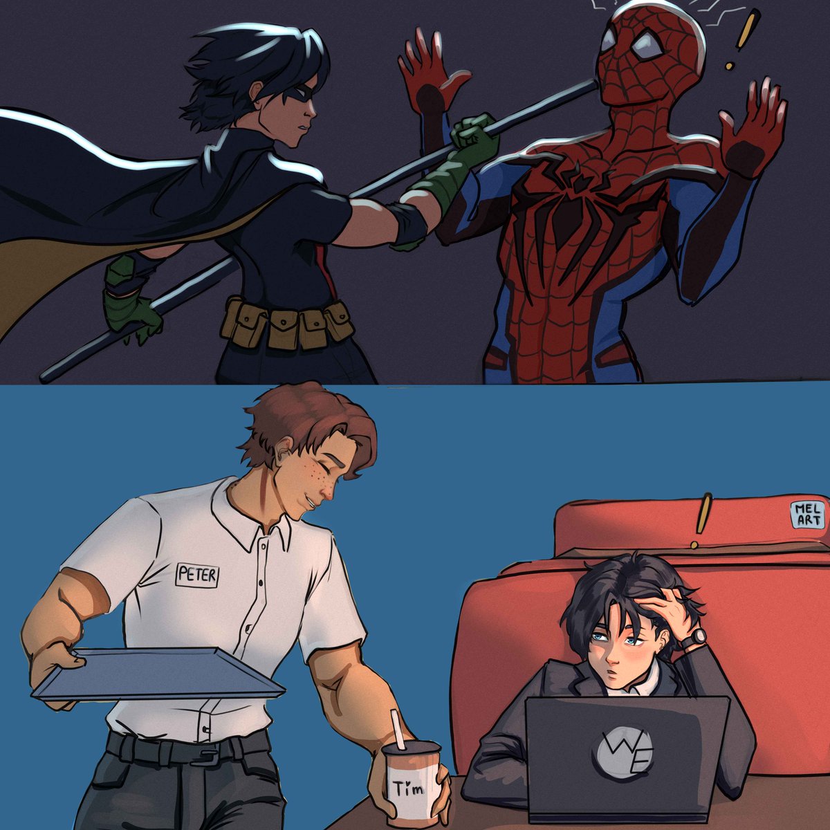 Meroo_SB's tweet photo. i am guilty of reading a lot of spidey in gotham fanfiction and i would do it again #spiderman #timdrake https://t.co/BasRRw2dWW