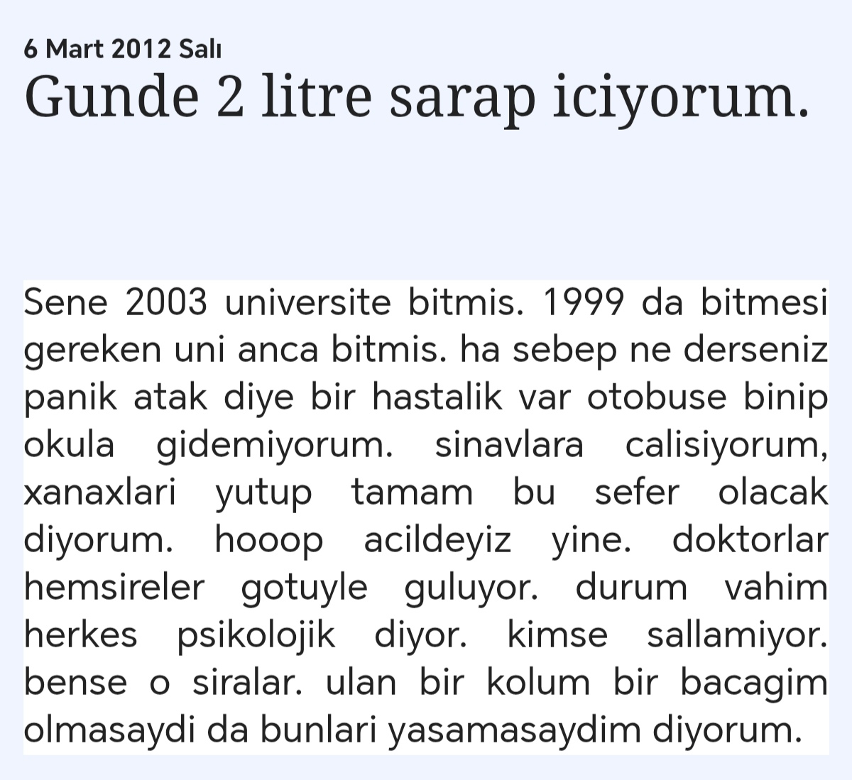 Hayatımda etkilendiğim en iyi biyografilerden biri. Ben bunu İnci Sözlük'de sayfa sayfa okumuştum.
Okuyun ve hayatınız daha da anlamlı olsun. Onlarca kitaptan alamazsınız bu verimi. Böyle yazılar varsa bildiğiniz atabilirsiniz. Tezek başkaydı. 
tezek77.blogspot.com/2012/03/gunde-…