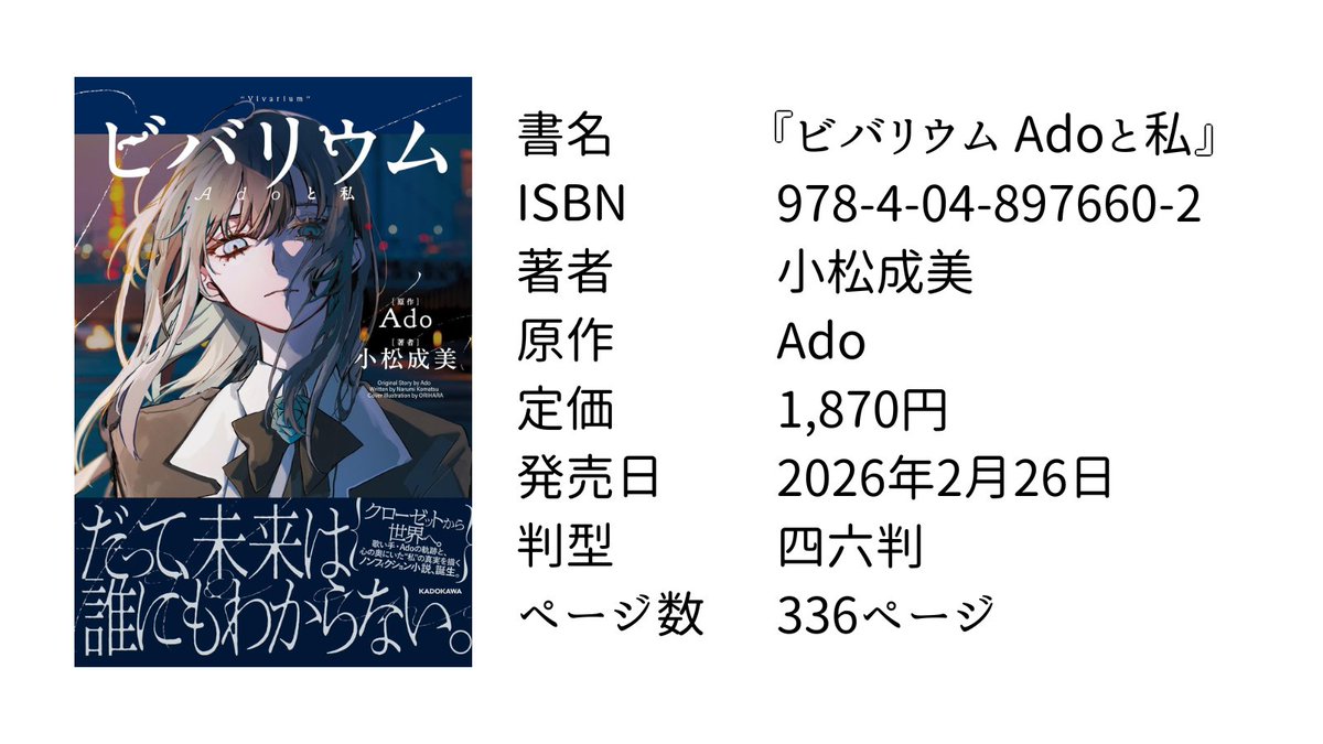 ————————
　   お知らせ　
————————

『ビバリウム Adoと私』は、たくさんのご反響をいただき、一部オンラインストアで入荷待ちとなっており、しばらくはこの状況が続く見込みです。